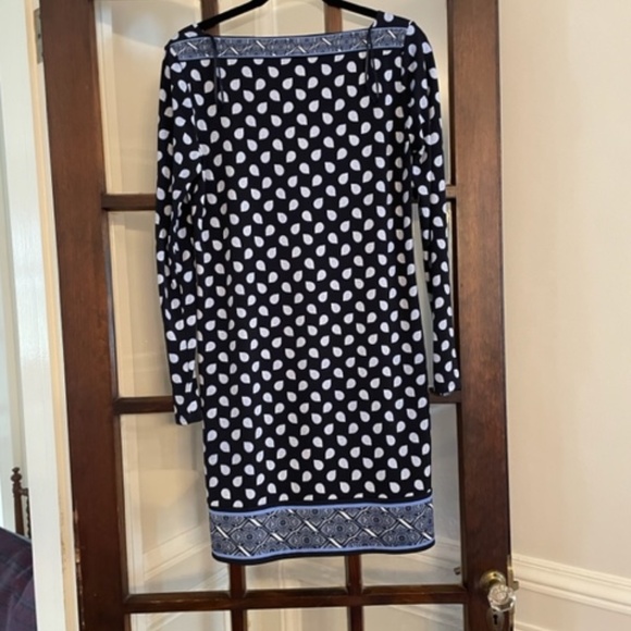 Michael Kors Blue Patterned Boat Neck Dress, Size Medium - Picture 5 of 5